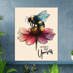 Affiche Citation Florale Cute Retro Bee Yourself Inspirati
