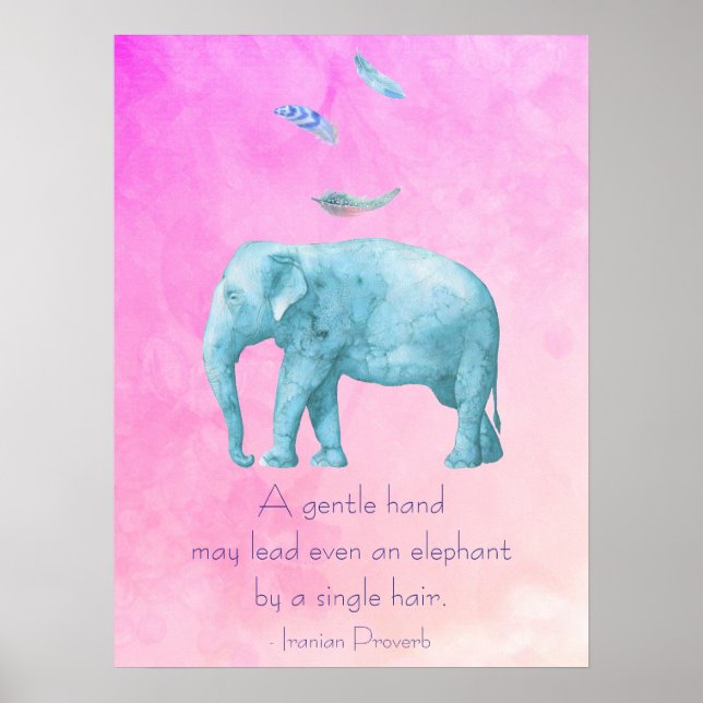 Affiche Citation inspirante avec plumes et éléphant (Devant)
