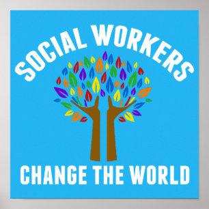 Affiche Citation inspirante de travail social bleu beau