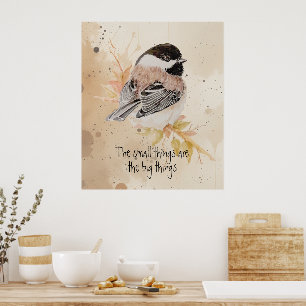 Affiche Citation inspirante Oiseau mésange aquarelle