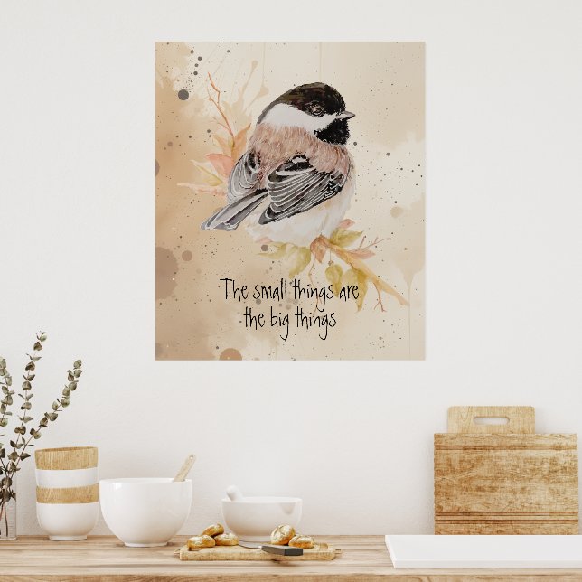 Affiche Citation inspirante Oiseau mésange aquarelle (Cuisine)