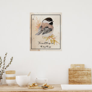 Affiche Citation inspirante Oiseau mésange aquarelle