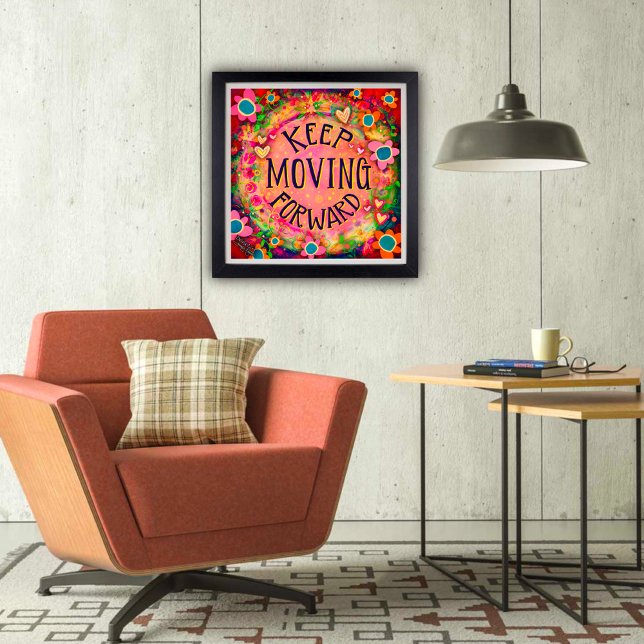 Affiche Citation Inspirationnelle Continuer à progresser (Keep moving forward, floral classroom poster by Inspirivity. )