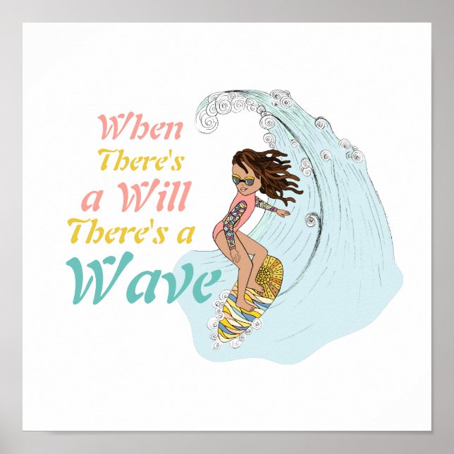 Affiche Citation Inspirationnelle de fille surfeuse coloré (Devant)