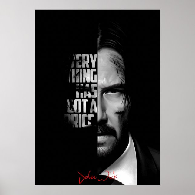 Affiche Citation John Wick en noir et blanc (Devant)