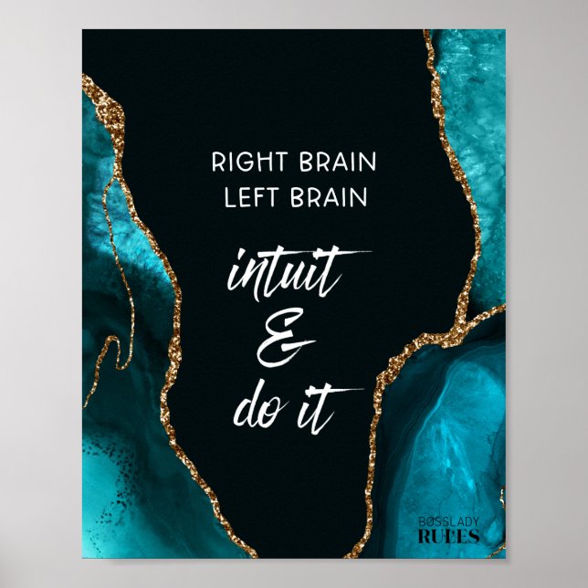 Affiche Citation Motivante Teal Gold Agate BossLady Règles (Devant)