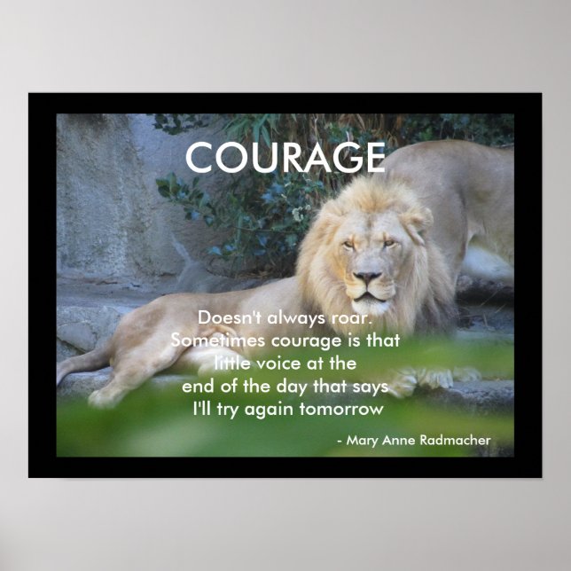 Affiche Citation Motivationnelle Courage Coeur Lion (Devant)
