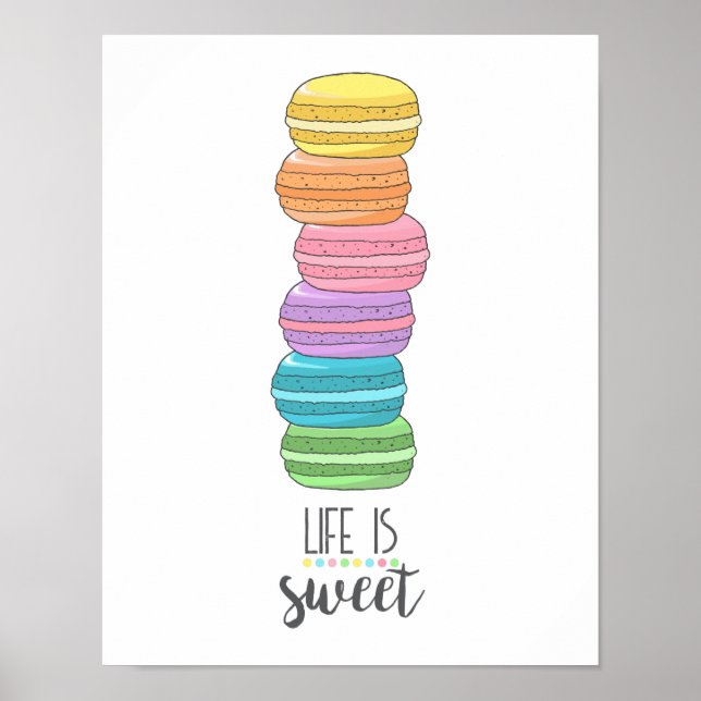 Affiche Citation motivationnelle La vie est sucrée Macaron (Devant)