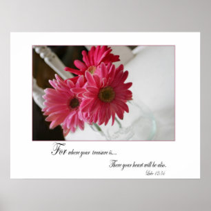 Affiche Citation religieuse de marguerites roses de