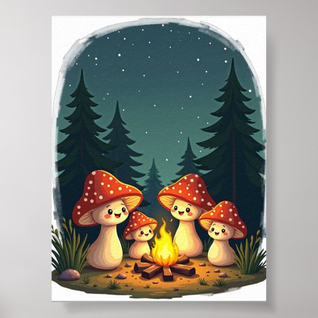 Affiche Citation Rétro Champignon Feu de Camp Restez Posit (Devant)