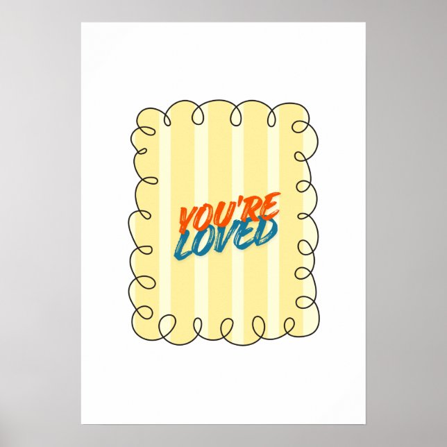 Affiche Citation Rétro 'Tu es aimé' avec Rayure Jaune pour (Devant)