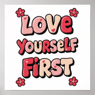 Affiche Citation rose Groovy "Aimez-vous d'abord"