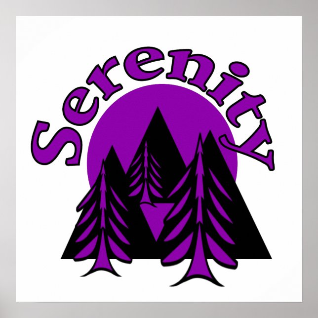 Affiche Citation Serenity Moderne Black Purple Lune Arbres (Devant)