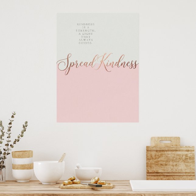 Affiche Citation sur la gentillesse crème et rose – Mur mi (Cuisine)