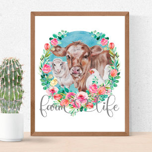 Affiche Citation Vie à la Ferme Famille Ferme Poulet Vache