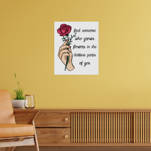 Affiche Citation vintage Fleur rose et citation d'amour pe