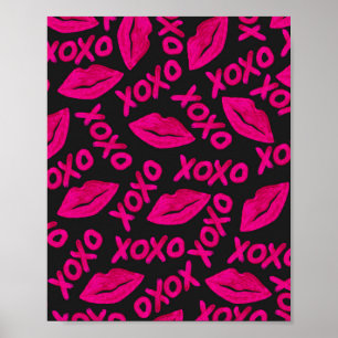 Affiche Citation XOXO noir Neon rose lèvres Motif