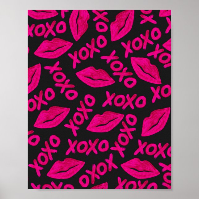 Affiche Citation XOXO noir Neon rose lèvres Motif (Devant)