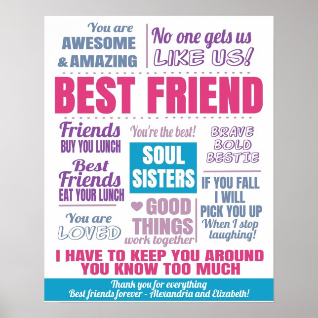 Affiche Citations de Best Friends Bestie en rose (Devant)