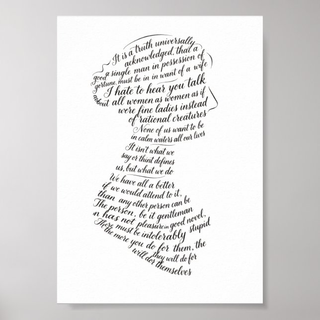 Affiche Citations de Jane Austen Calligramme (Devant)