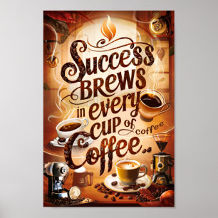 Affiche Citations de motivation au café pour le succès et