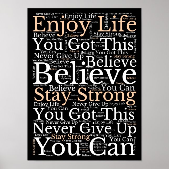 Affiche Citations de motivation. Motif WordArt blanc noir (Devant)