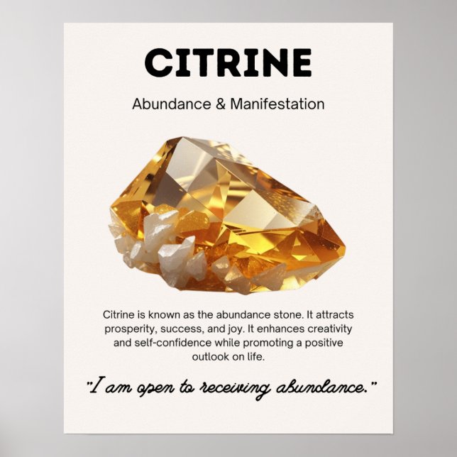 Affiche Citrine Cristal Pierre Signification (Devant)