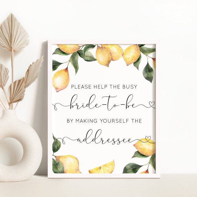 Affiche Citron aide la mariée occupée à adresser une envel (Créateur téléchargé)