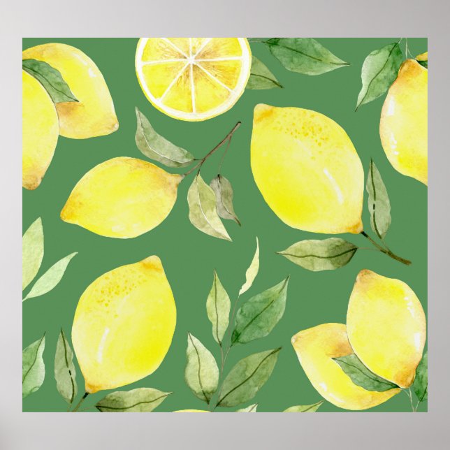 Affiche citron aquarelle, motif de papier peint de fruits. (Devant)