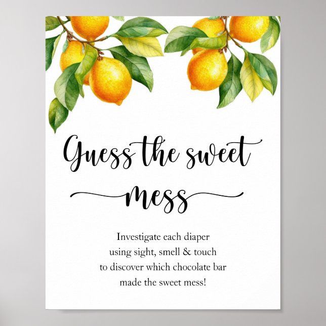Affiche Citron Baby shower Jeu Guess Sweet Mess (Devant)