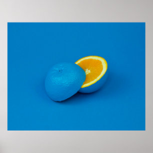 Affiche citron bleu coupé en deux moitiés