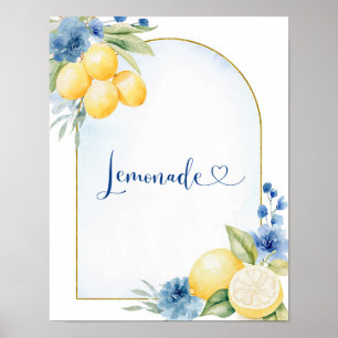 Affiche Citron bleu floral principal Squeeze Lemonade