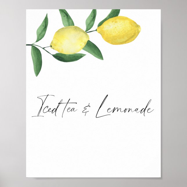 Affiche Citron d'agrumes à l'aquarelle - thé glacé et limo (Devant)