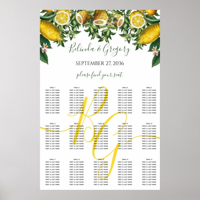 Affiche Citron jaune rustique Mariage de verdure (Devant)