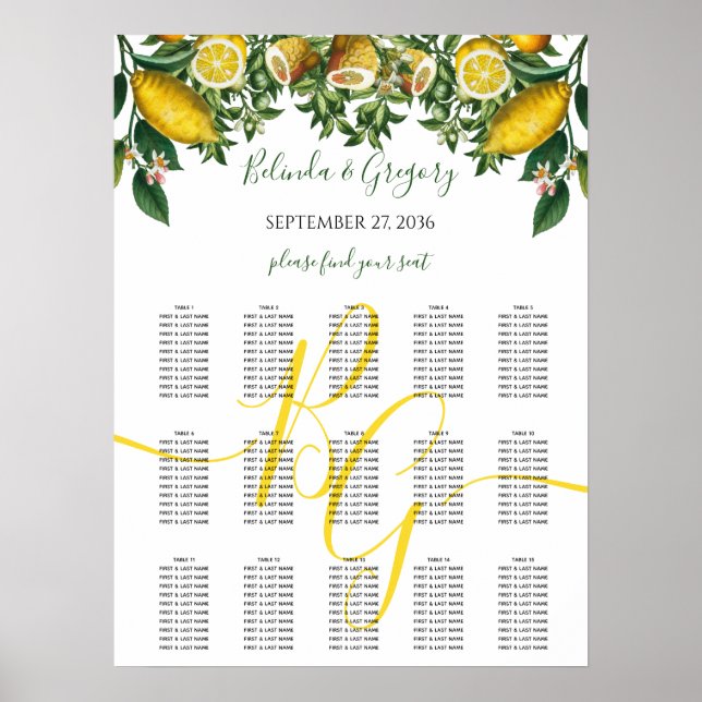 Affiche Citron jaune rustique Mariage de verdure (Devant)