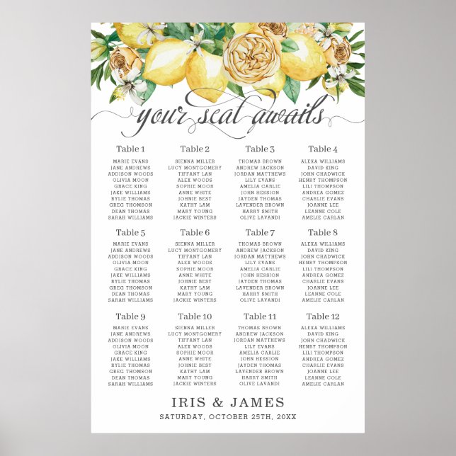 Affiche Citron jaune vert Mariage floral (Devant)