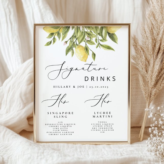 Affiche Citron Méditerranéen Mariage signature Boissons (Créateur téléchargé)
