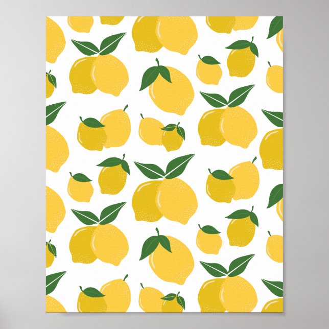 Affiche Citron Motif Fruit Rétro Jaune Sur Blanc (Devant)