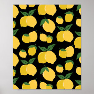 Affiche Citron Motif Fruit Rétro Jaune sur Noir