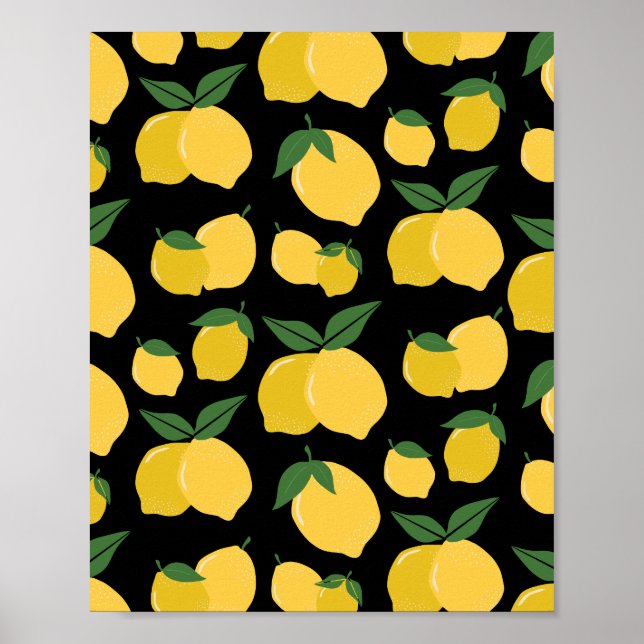 Affiche Citron Motif Fruit Rétro Jaune sur Noir (Devant)