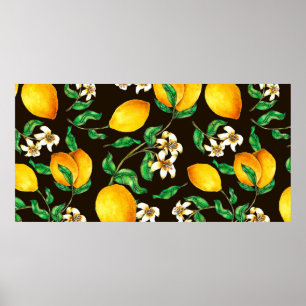 Affiche Citron Motif sans couture peint à l'aquarelle