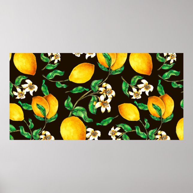 Affiche Citron Motif sans couture peint à l'aquarelle (Devant)