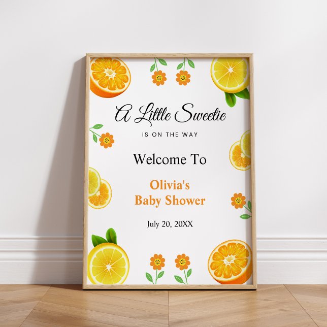 Affiche Citron Orange Citrus Baby shower Botanique Bienven (Lemon Orange Citrus Botanical Baby Shower Welcome Sign )