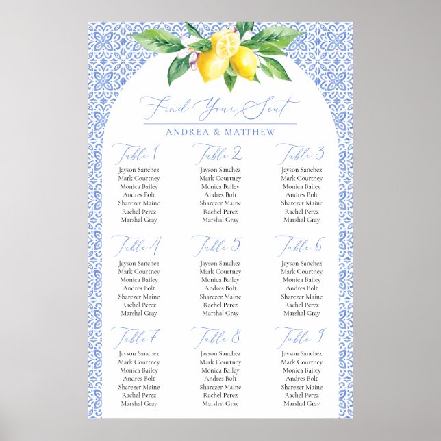 Affiche Citron Positano Bleu Italien Trouvez Votre Carte D (Devant)