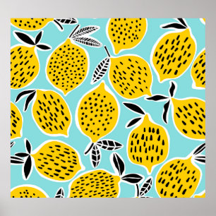 Affiche Citron vintage : Motif sans fil tiré à la main