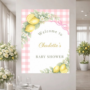 Affiche Citrons Baby Shower nœud rose à carreaux fille bie