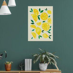 Affiche citrons d'aquarelle - jaune et vert