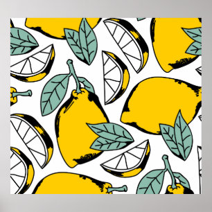 Affiche citrons dessinés à la main, motif vibrant.