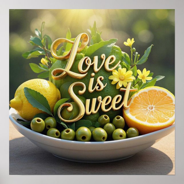 Affiche Citrons ensoleillés, olives, tranches d'agrumes (Devant)