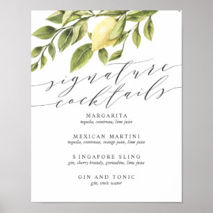 Affiche Citrons et Feuille Signature Cocktail Menu V2 Sign